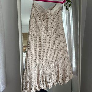 cream crocheted maxi skirt